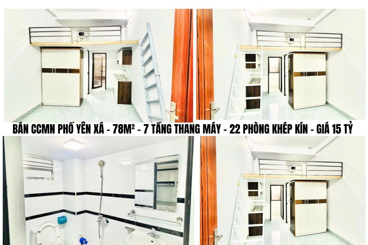 BÁN CCMN PHỐ YÊN XÁ – 78M² – 7 TẦNG THANG MÁY – 22 PHÒNG KHÉP KÍN – GIÁ 15 TỶ 