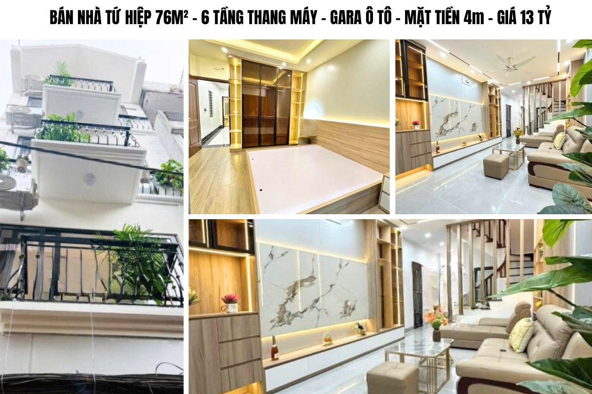 BÁN NHÀ TỨ HIỆP 76M² – 6 TẦNG THANG MÁY – GARA Ô TÔ – MẶT TIỀN 4m – GIÁ 13 TỶ