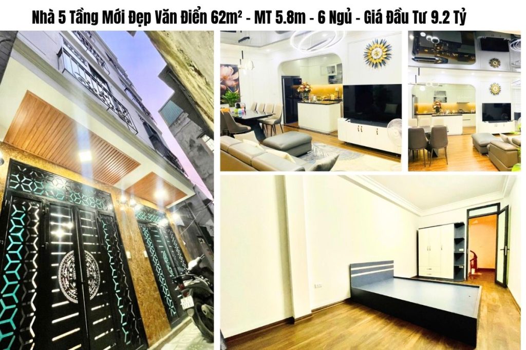 Nhà 5 Tầng Mới Đẹp Văn Điển 62m² – MT 5.8m – 6 Ngủ – Giá Đầu Tư 9.2 Tỷ