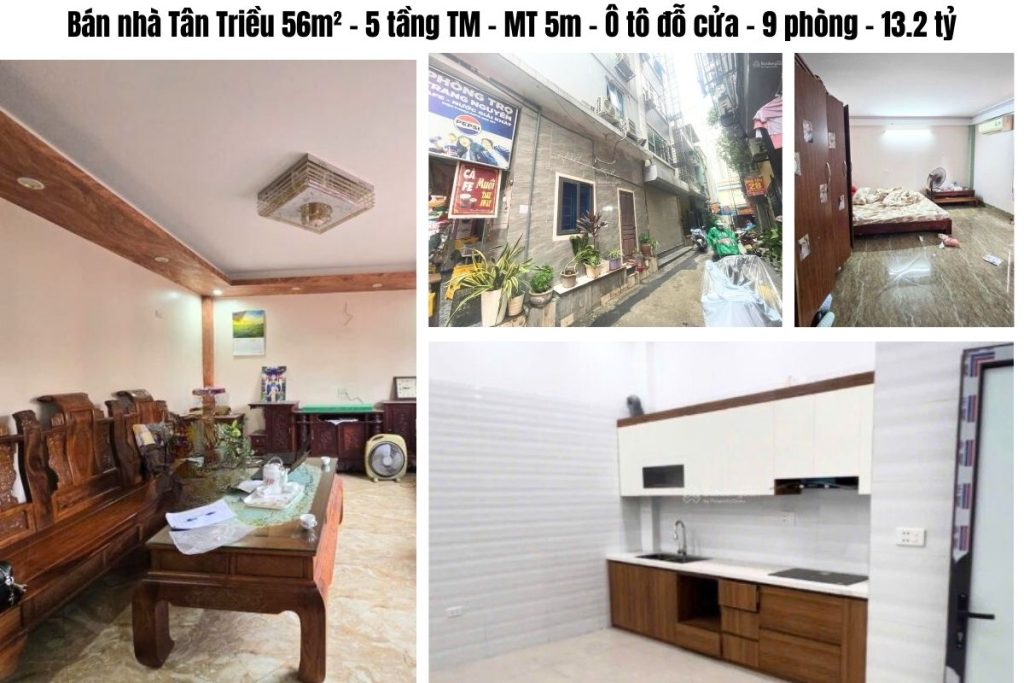 Bán nhà Tân Triều 56m² – 5 tầng TM – MT 5m – Ô tô đỗ cửa – 9 phòng – 13.2 tỷ