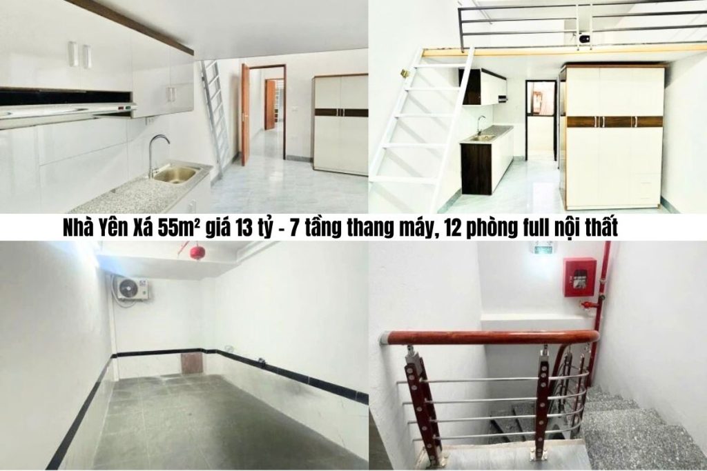 Nhà Yên Xá 55m² giá 13 tỷ – 7 tầng thang máy, 12 phòng full nội thất