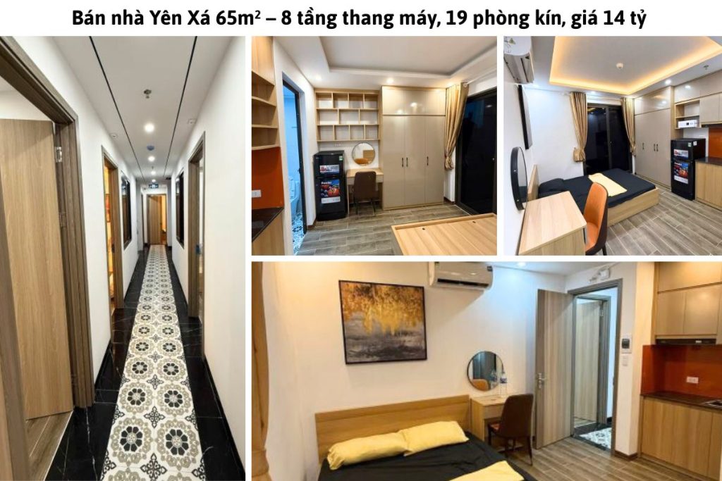 Bán nhà Yên Xá 65m² – 8 tầng thang máy, 19 phòng kín, giá 14 tỷ